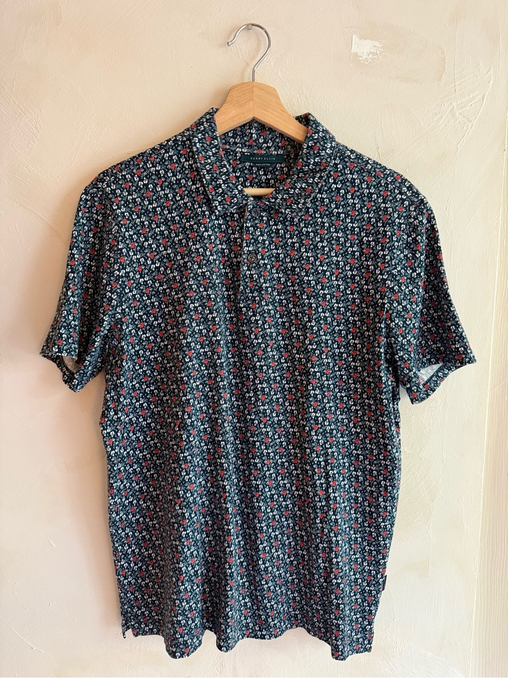 Perry Ellis | Pima Cotton | Polo Shirt Navy Floral Print Men’s | M